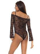 Teddy, stretch lace, long sleeves, off shoulder